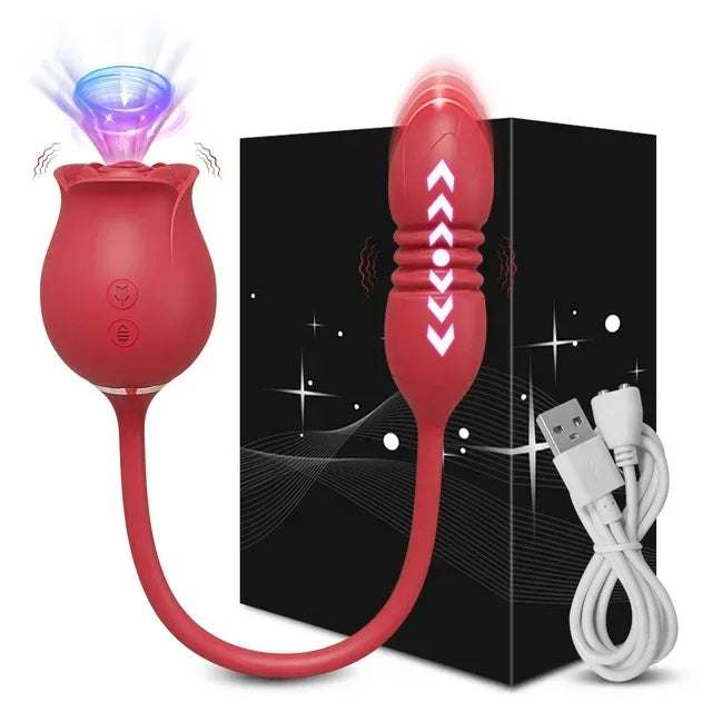 Rose-Sucking Vibrator for Women Thrusting Dildo Nipple Vacuum Sucker Clitoris Stimulator Female Vibrating Egg Adult Sex Toys
