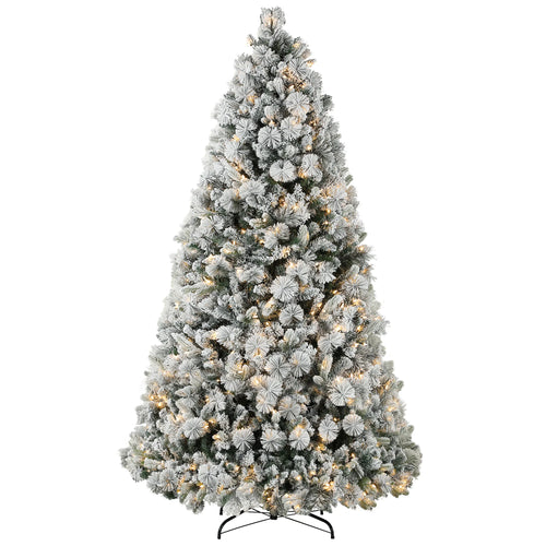 7.5 ft Artificial Prelit Christmas Tree, Realistic Fraser Fir with 500 UL Listed Clear Lights and 1530 Tips, Full Snow Flocked Christmas Tree, Hinged Xmas Tree for Home Office Holiday